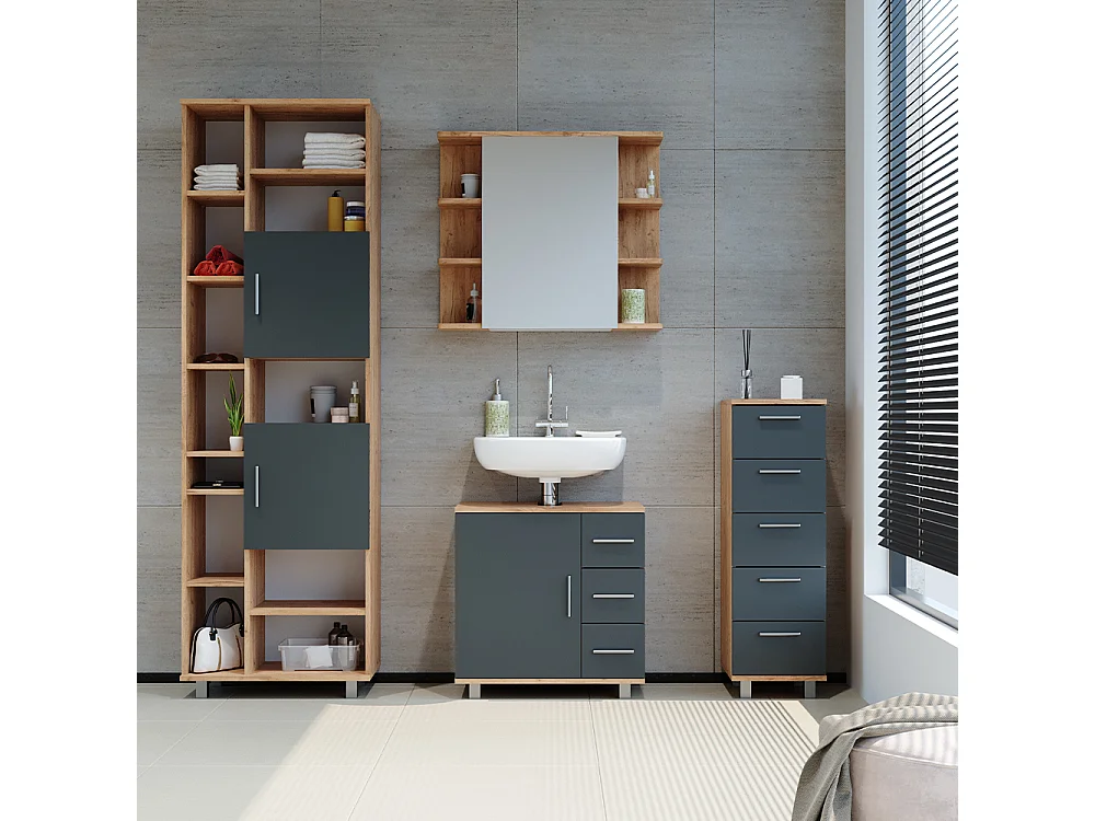 Badschrank goldkraft eiche 60x30x190 ilias