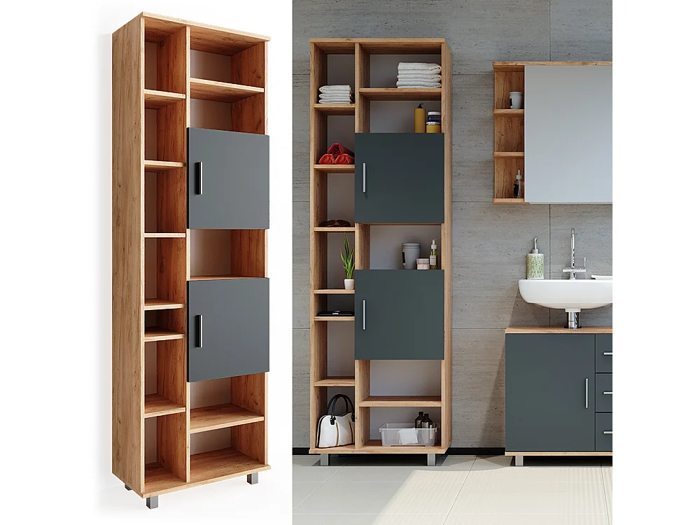 Meuble salle de bain chêne de force doré 60x30x190 ilias