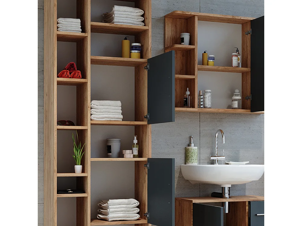 Meuble salle de bain chêne de force doré 60x30x190 ilias