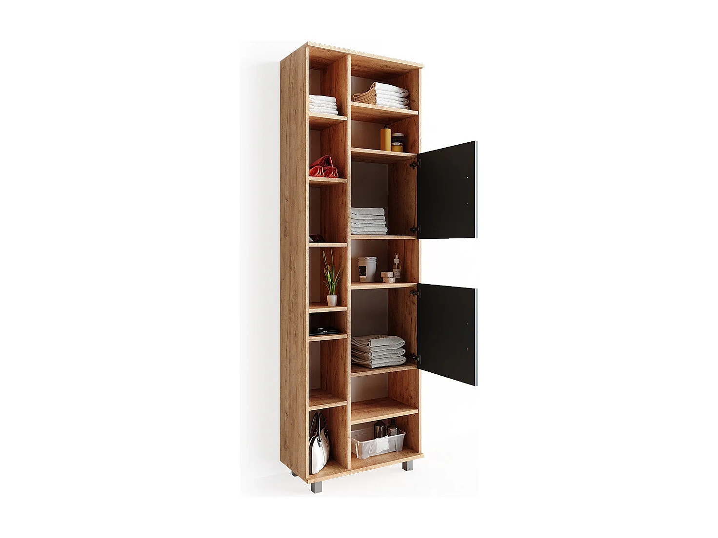 Meuble salle de bain chêne de force doré 60x30x190 ilias