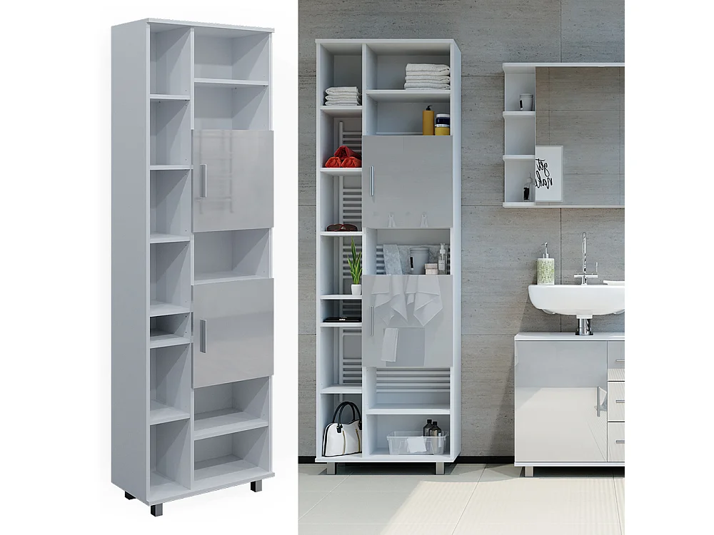 Meuble salle de bain blanc haute brillance 60x30x190 ilias