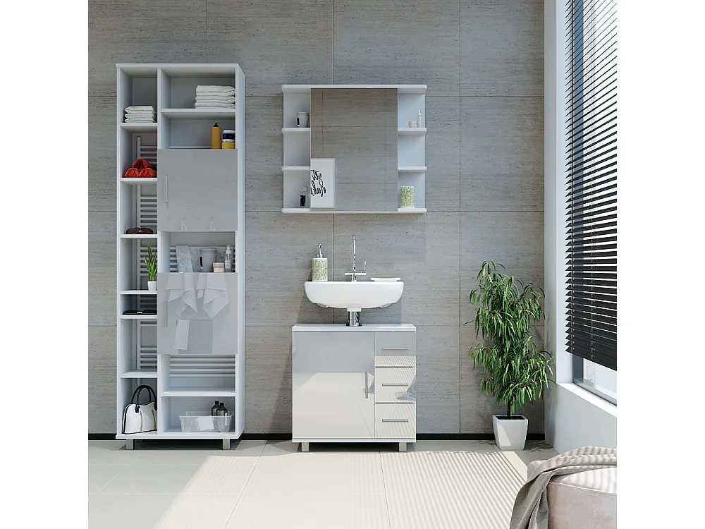 Meuble salle de bain blanc haute brillance 60x30x190 ilias