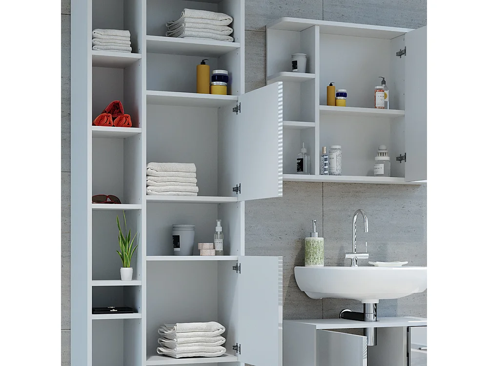 Meuble salle de bain blanc haute brillance 60x30x190 ilias