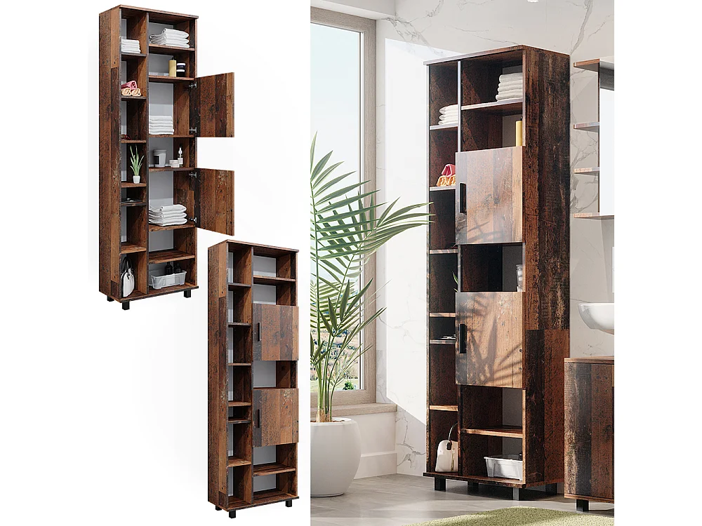 Meuble salle de bain chêne rustique 60x30x190 ilias