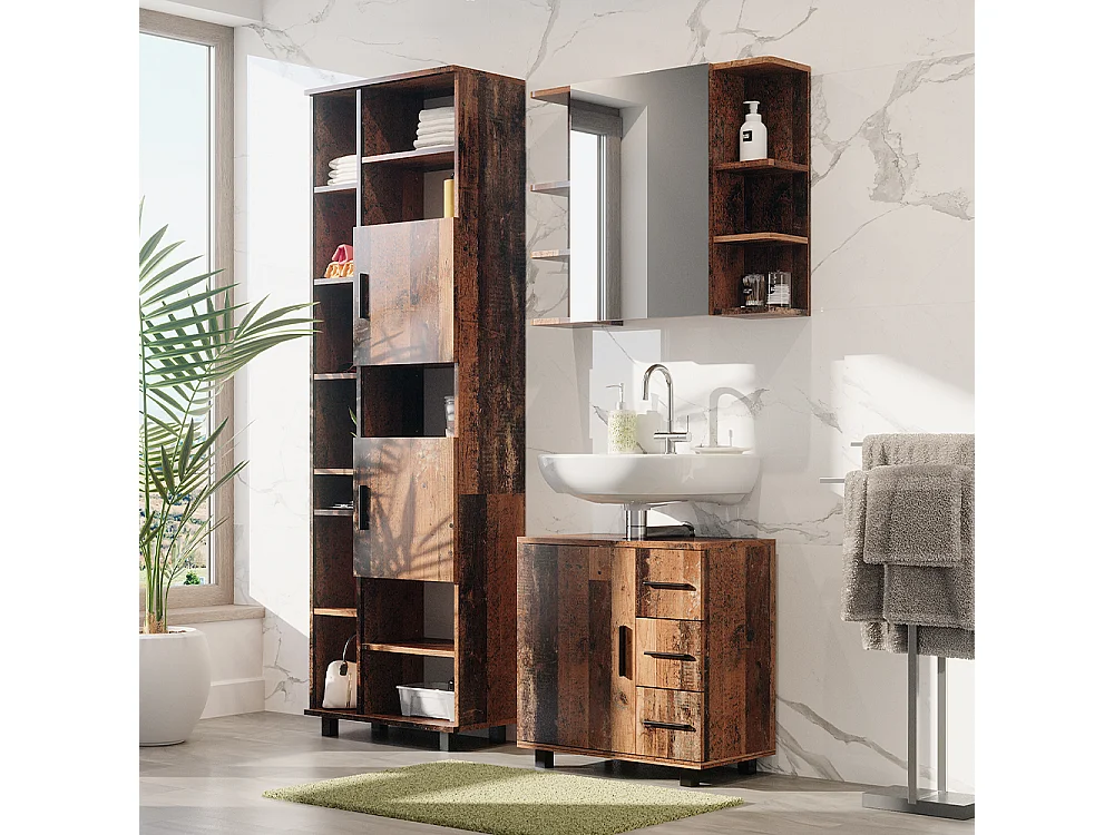 Meuble salle de bain chêne rustique 60x30x190 ilias