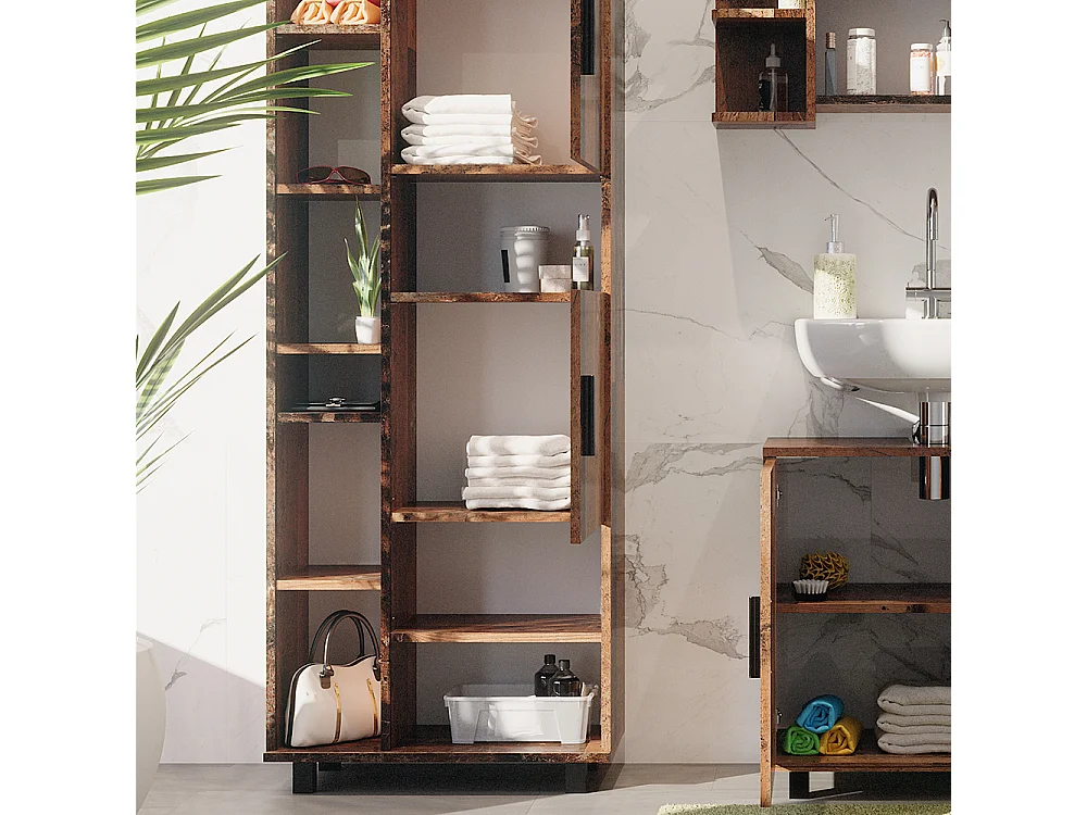 Meuble salle de bain chêne rustique 60x30x190 ilias