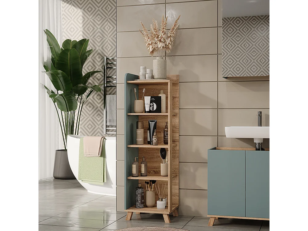 Halfhoge kast sonoma/blauw 40x35x128 karen