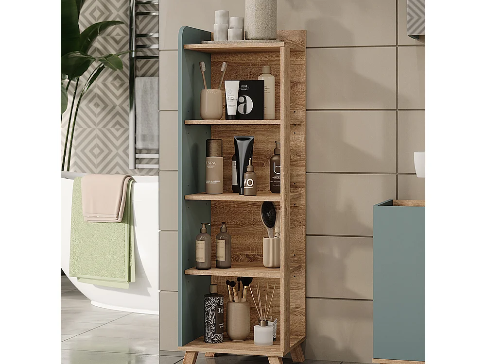 Halfhoge kast sonoma/blauw 40x35x128 karen