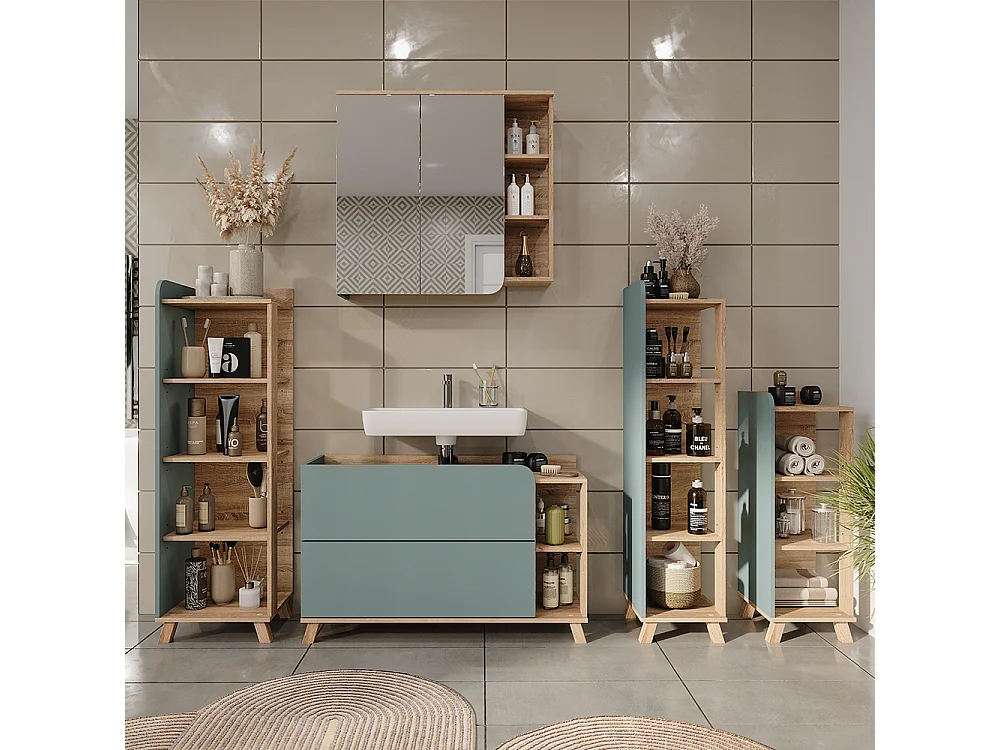 Halfhoge kast sonoma/blauw 40x35x128 karen