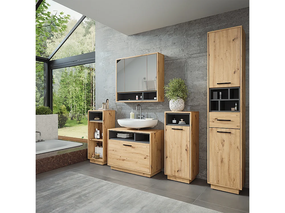 Wäscheschrank artisan eiche/anthrazit 38x30x93 beatrice