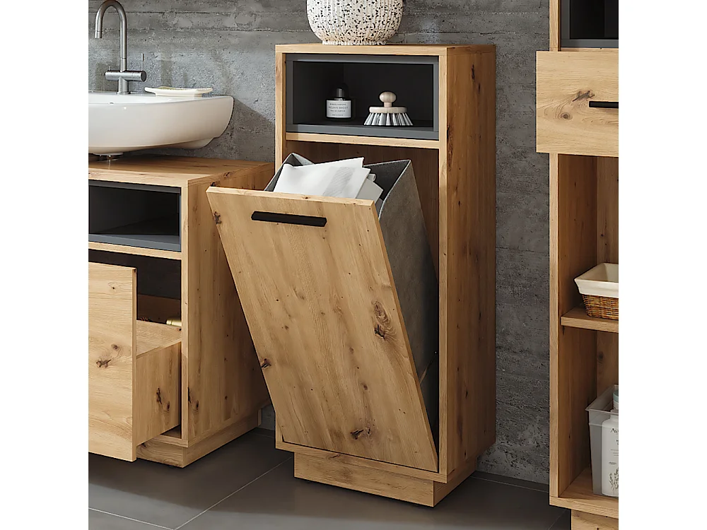 Armoire à linge chêne artisan/anthracite 38x30x93 beatrice