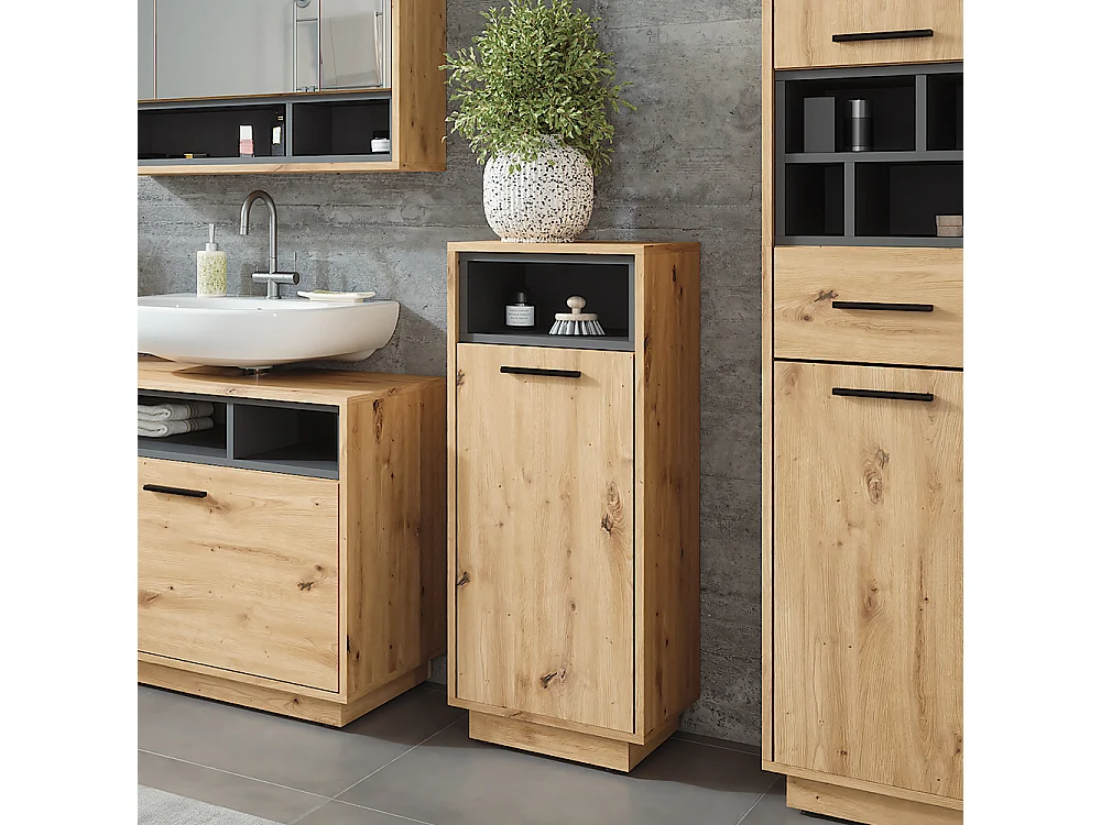 Armoire à linge chêne artisan/anthracite 38x30x93 beatrice