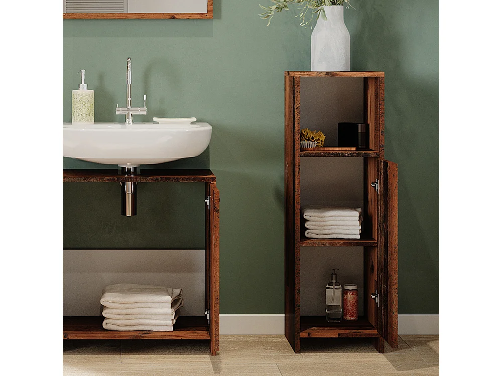 Meuble salle de bain chêne rustique 30x30x95 kiko