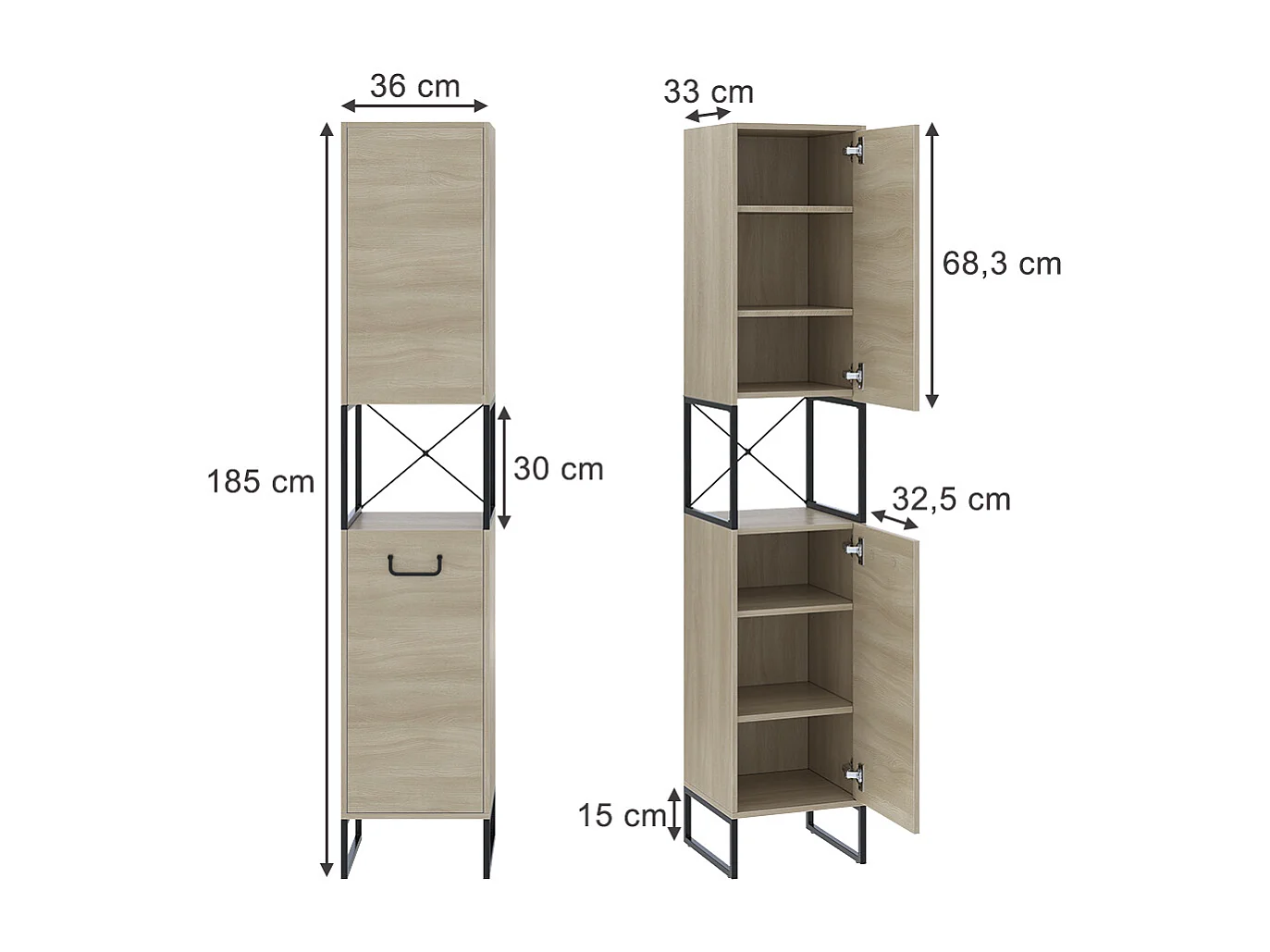 Mueble de baño roble/negro 36x33x185 vionna