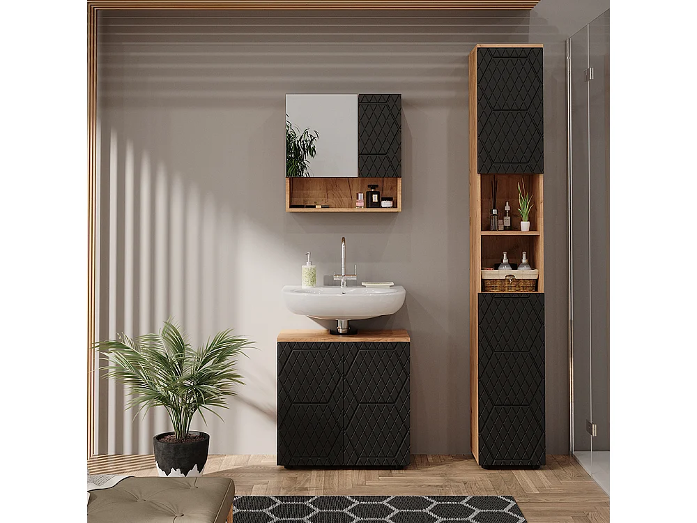 Armoire de salle de bain  anthracite avec structure en nid dabeille 30x30x192 irma