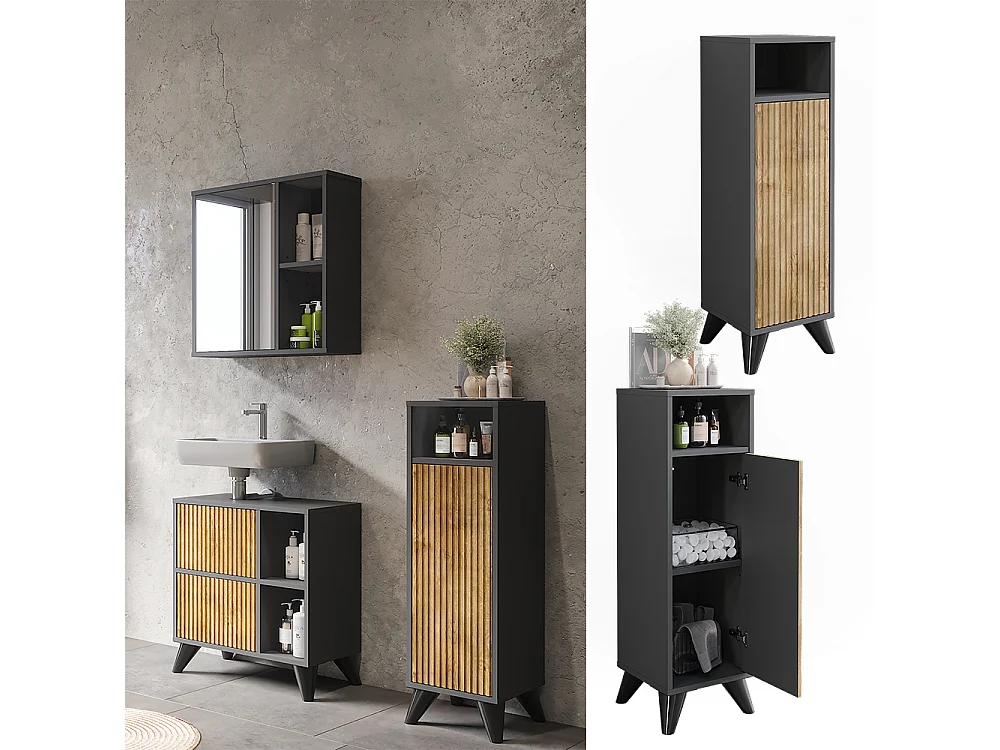 Midischrank anthrazit/bergeiche 30x30x97 leano