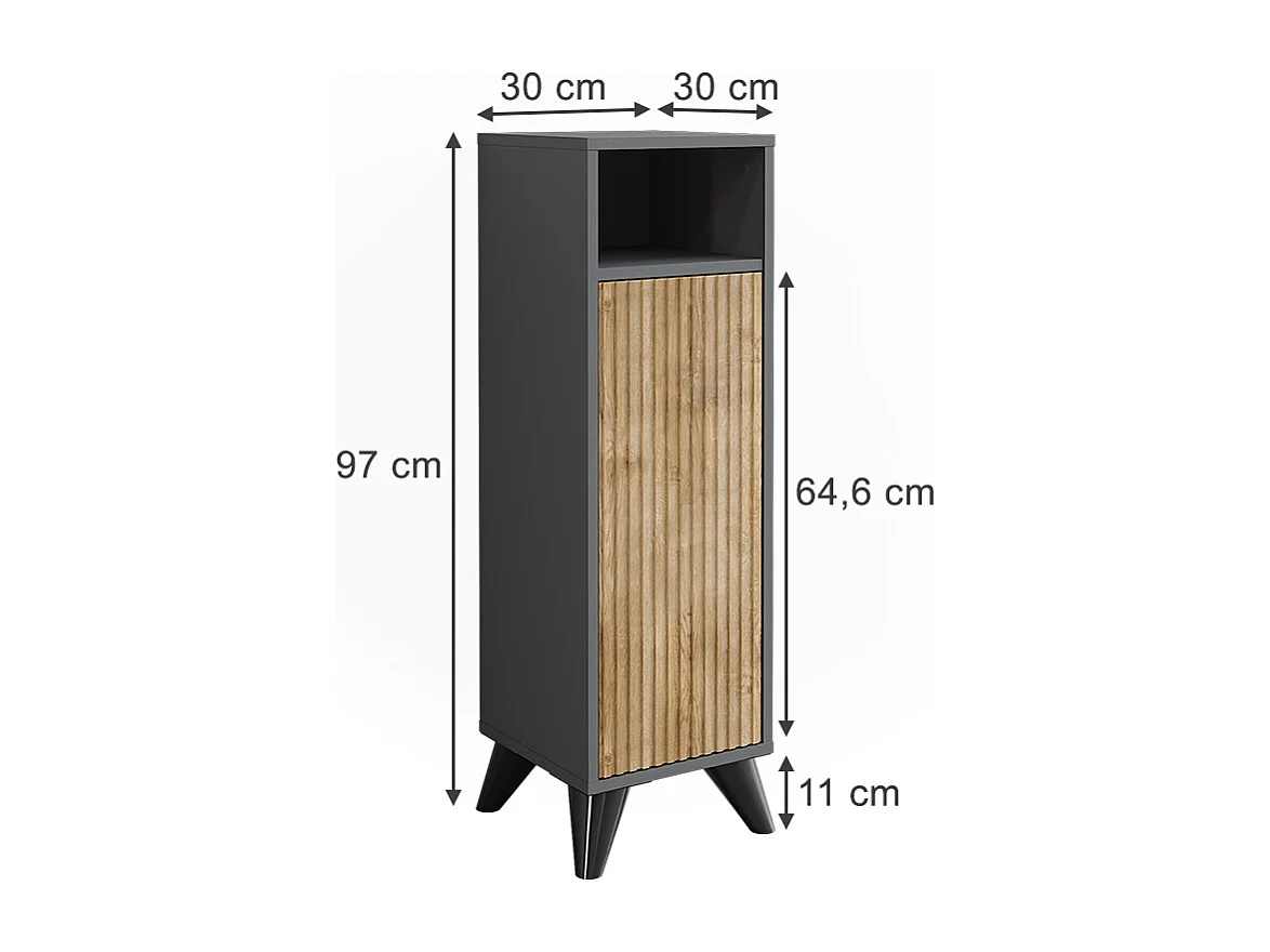 Armoire Midischrank anthracite/chêne de montagne 30x30x97 leano