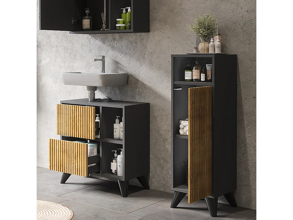 Armoire Midischrank anthracite/chêne de montagne 30x30x97 leano