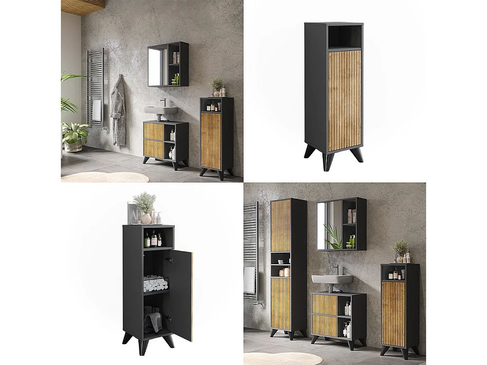Armoire Midischrank anthracite/chêne de montagne 30x30x97 leano