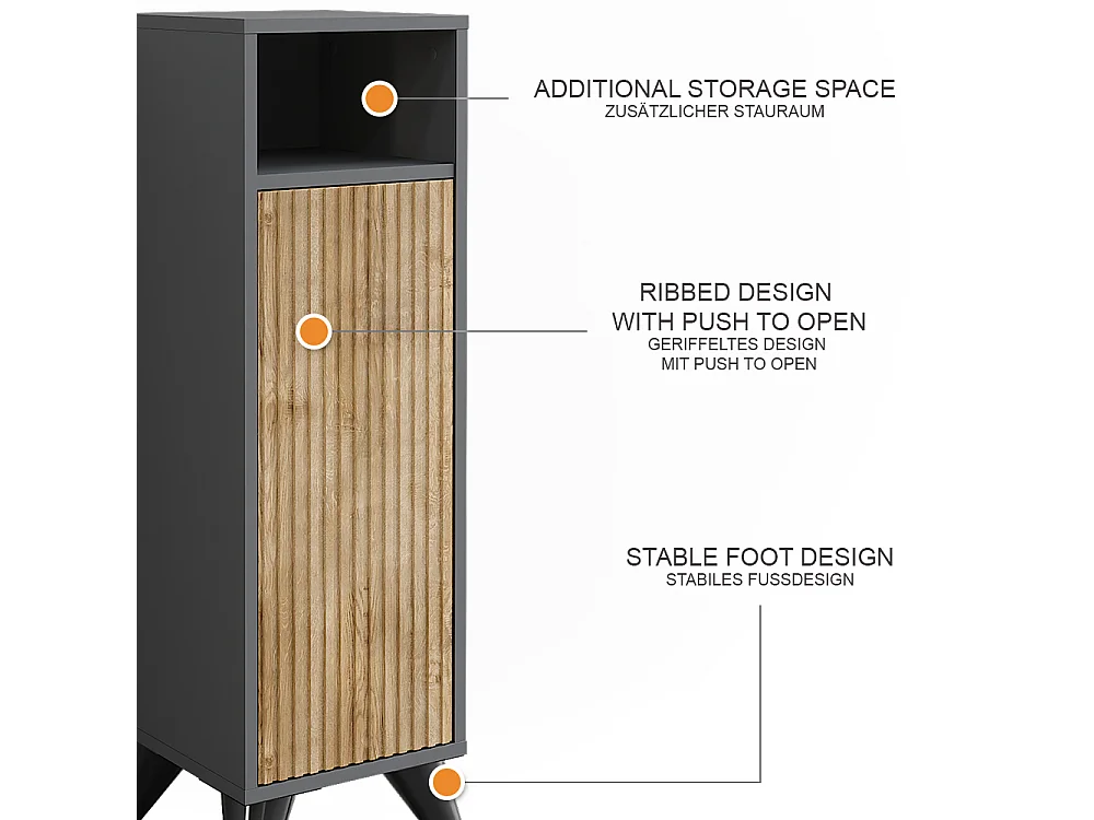 Armoire Midischrank anthracite/chêne de montagne 30x30x97 leano