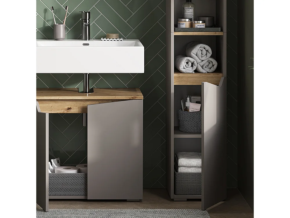 Meuble salle de bain greige/artisan 30x35x180 marelle