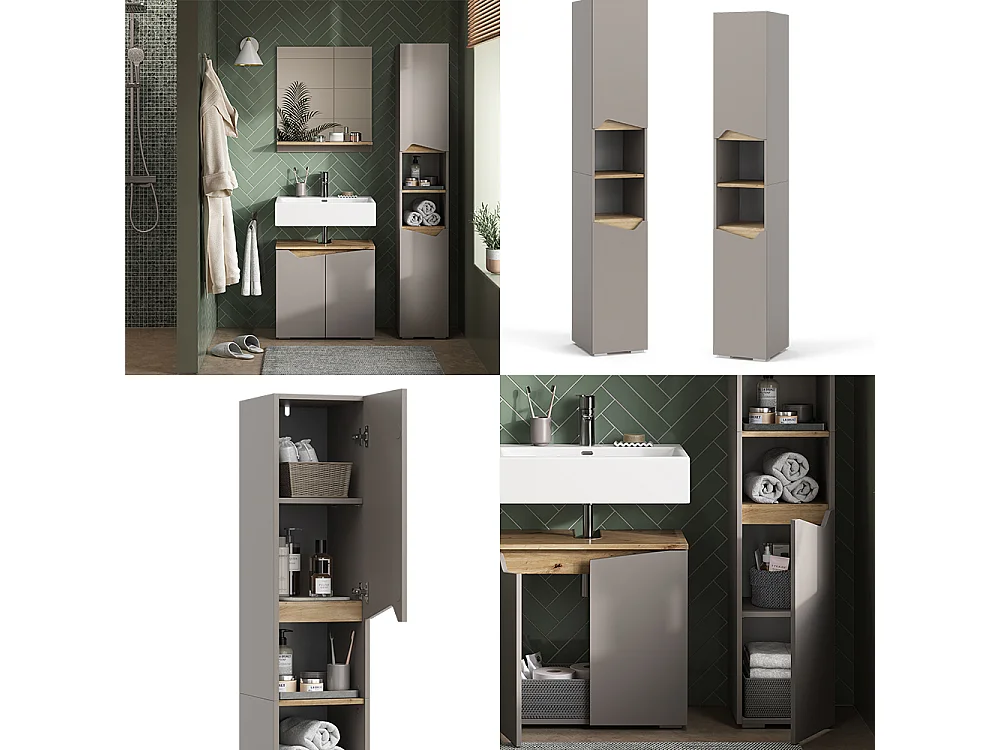 Meuble salle de bain greige/artisan 30x35x180 marelle