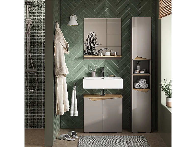 Armario de baño roble grisáceo/artesano 30x35x180 marelle