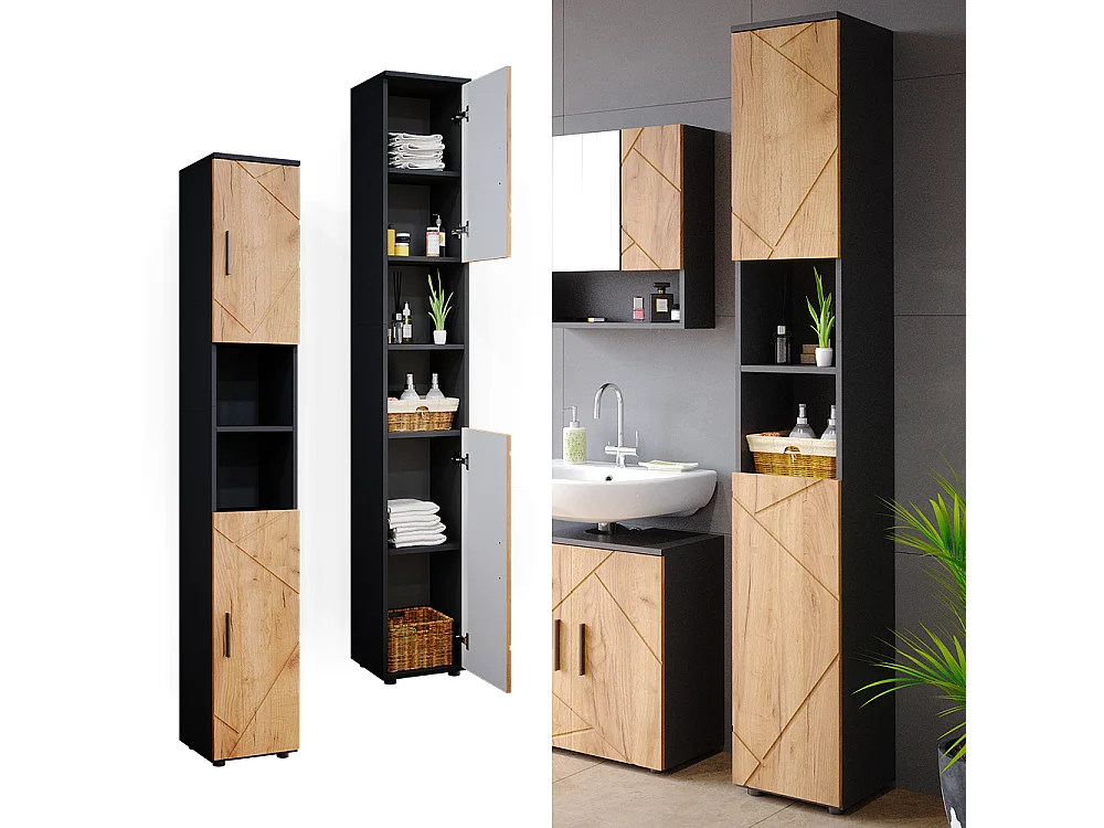 Meuble salle de bain chêne doré/anthracite 30x30x192 irma