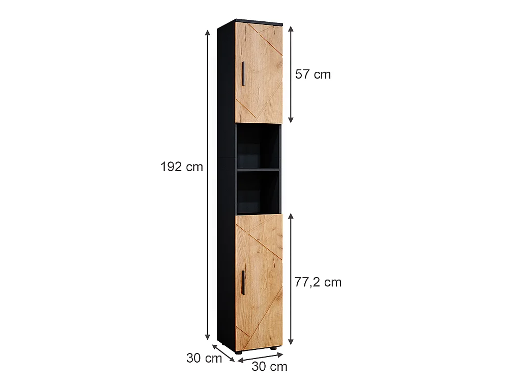 Meuble salle de bain chêne doré/anthracite 30x30x192 irma
