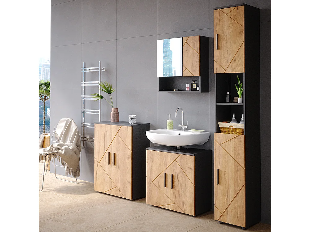 Meuble salle de bain chêne doré/anthracite 30x30x192 irma
