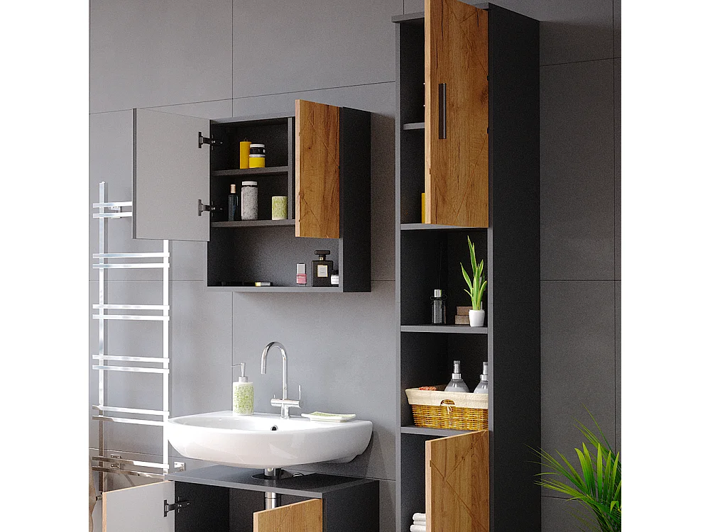 Meuble salle de bain chêne doré/anthracite 30x30x192 irma
