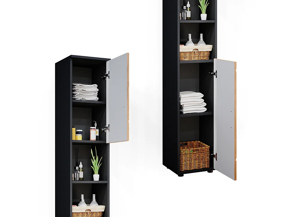 Meuble salle de bain chêne doré/anthracite 30x30x192 irma