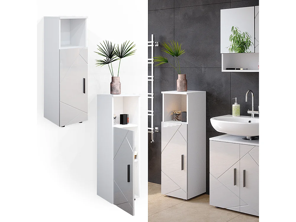 Meuble salle de bain blanc haute brillance 30x30x95 irma