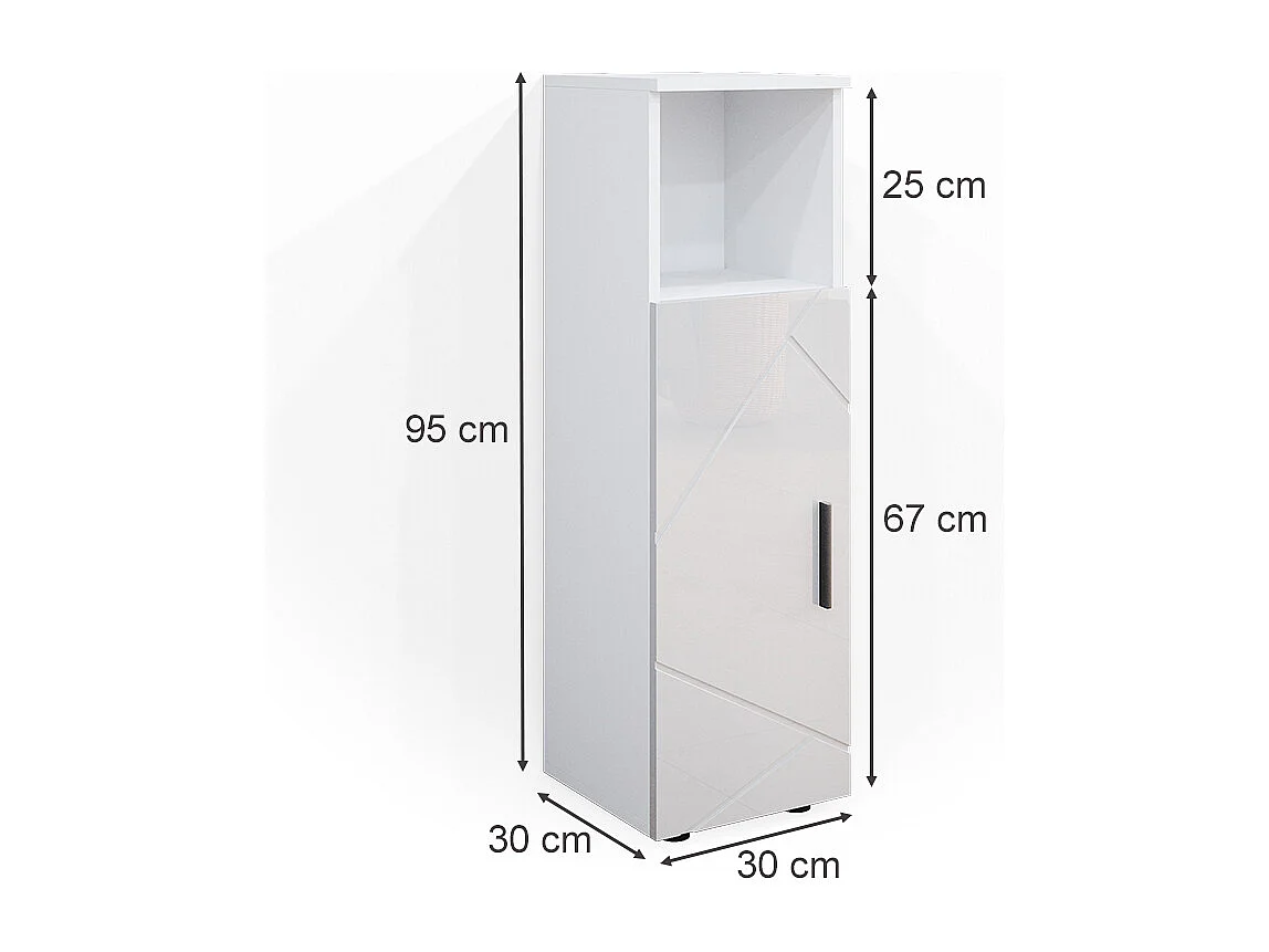 Meuble salle de bain blanc haute brillance 30x30x95 irma