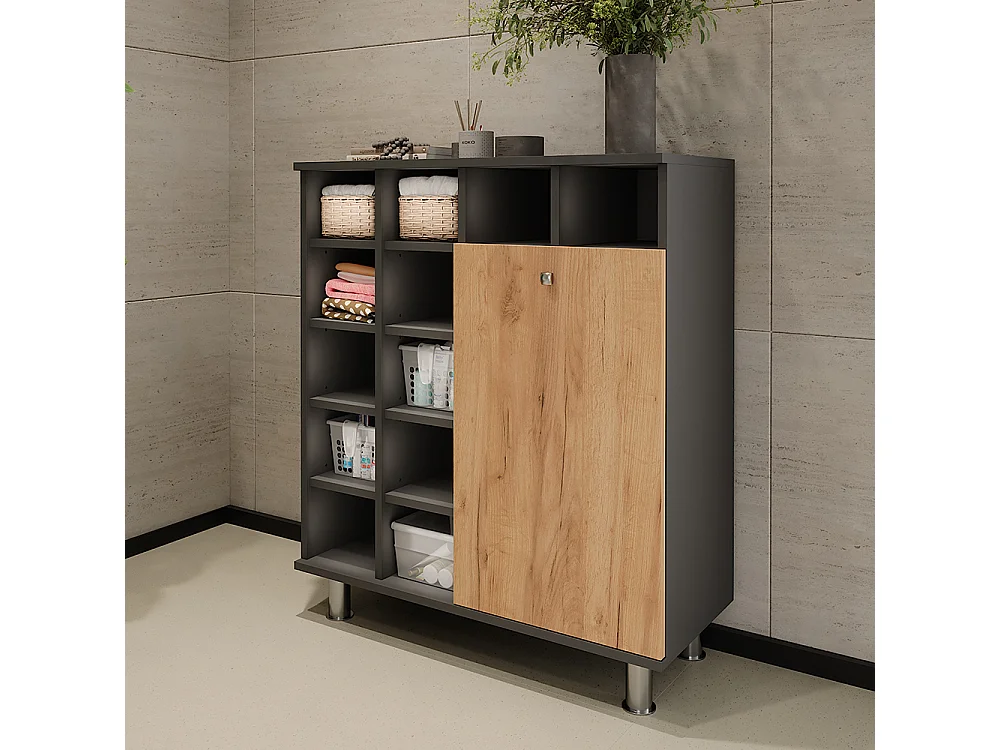 Wäscheschrank  anthrazit/goldkraft eiche 78.4x34x91.6 fynn