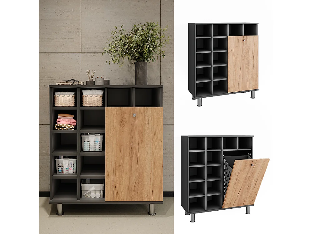 Armoire à linge  anthracite/chêne doré 78.4x34x91.6 fynn