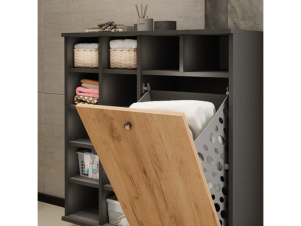 Armoire à linge  anthracite/chêne doré 78.4x34x91.6 fynn