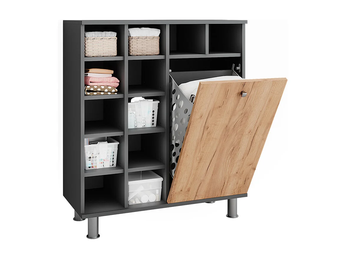 Armoire à linge  anthracite/chêne doré 78.4x34x91.6 fynn