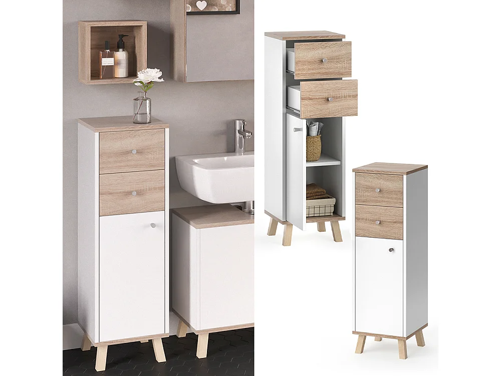 Meuble salle de bain blanc 30x30x95 senyo