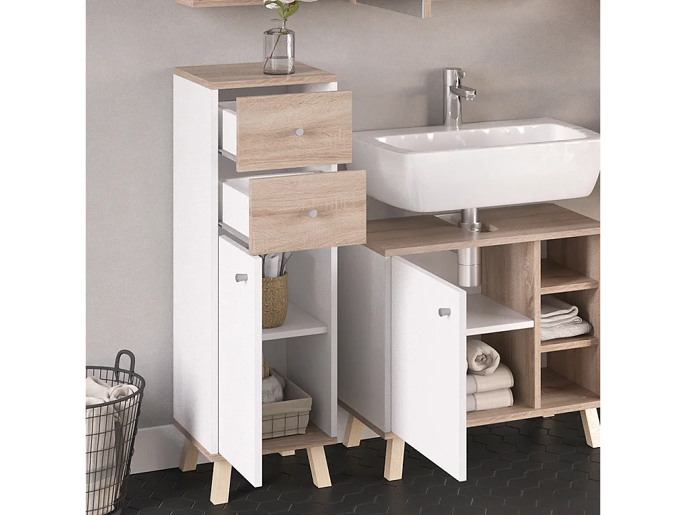 Meuble salle de bain blanc 30x30x95 senyo