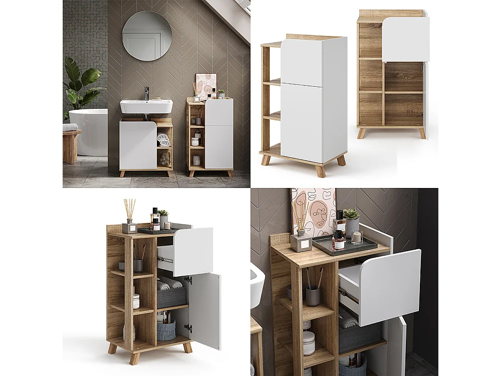 Halfhoge kast sonoma/wit 50x35x90 karen