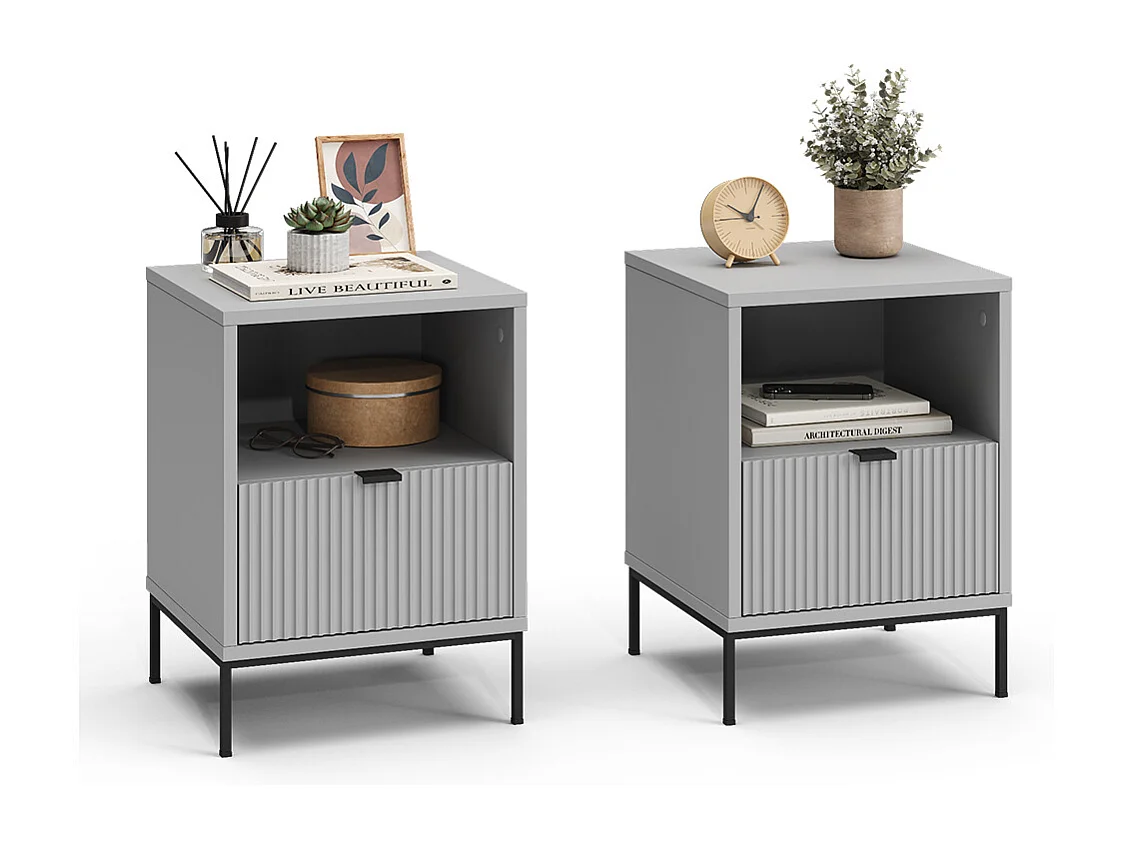 Table de nuit gris 40x38.1x55 eliza