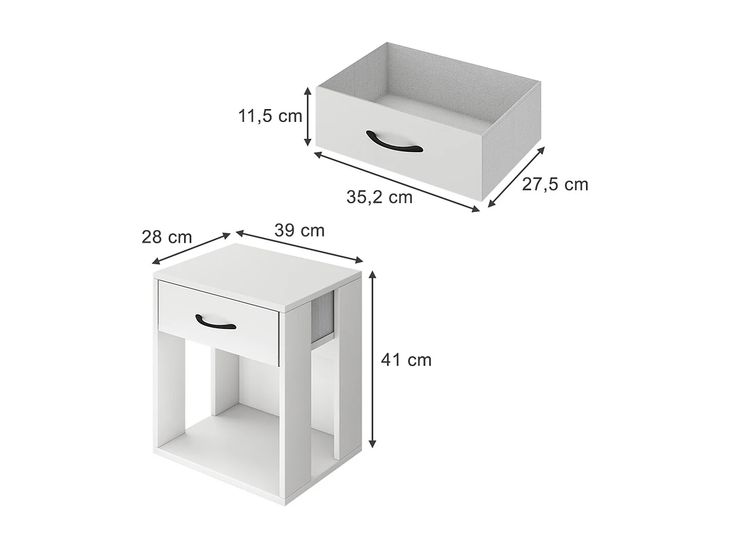 Table de nuit blanc 39x28x41 virela