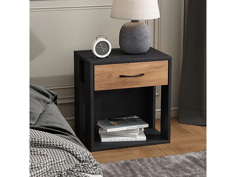 Mesilla de noche antracita/roble dorado 39x28x41 virela