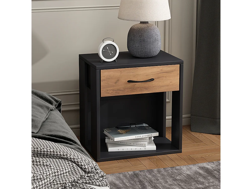 Table de nuit anthracite/chêne doré 39x28x41 virela