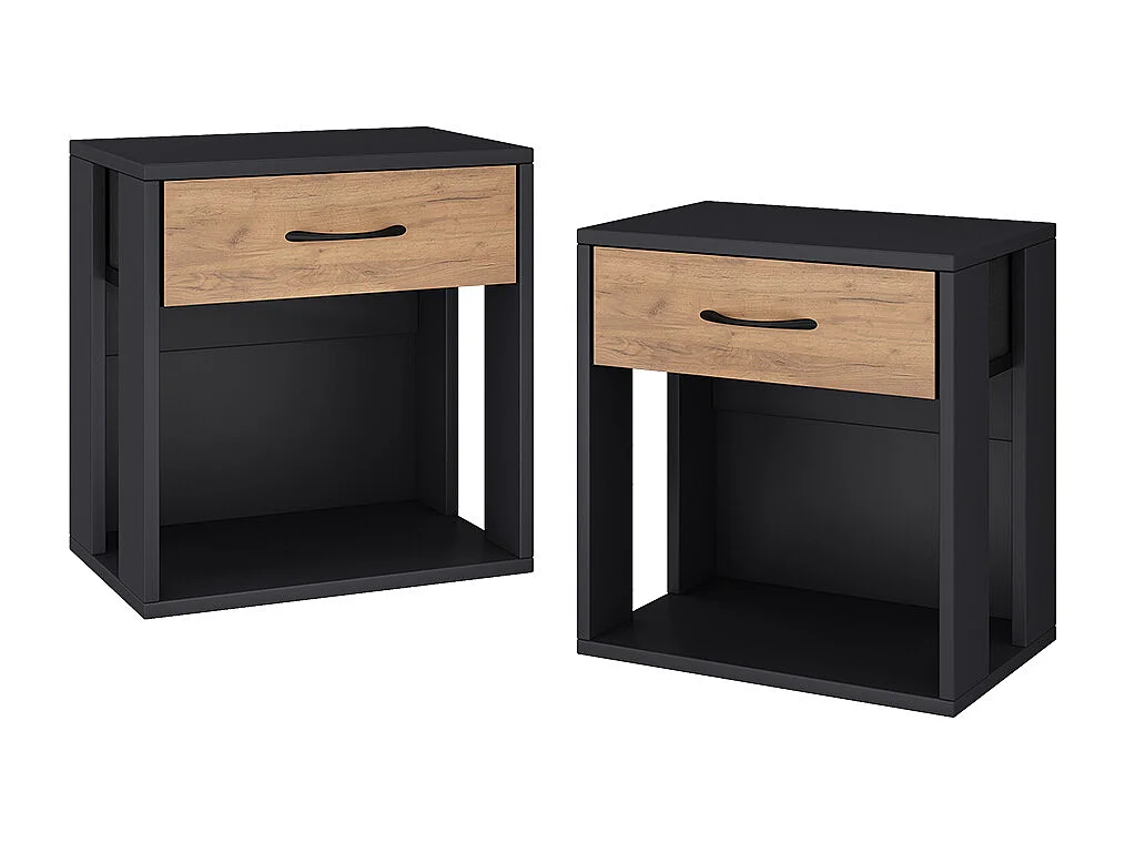 Table de nuit anthracite/chêne doré 39x28x41 virela