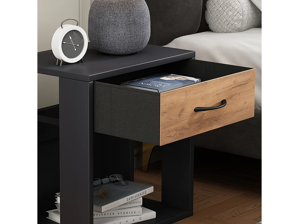 Table de nuit anthracite/chêne doré 39x28x41 virela