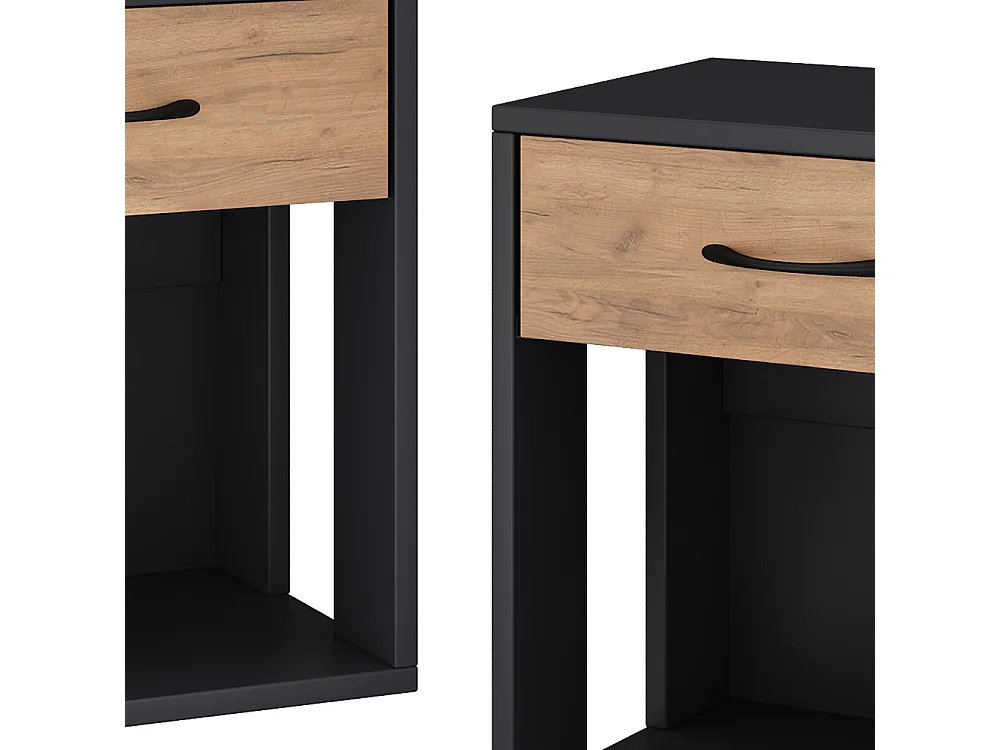 Table de nuit anthracite/chêne doré 39x28x41 virela