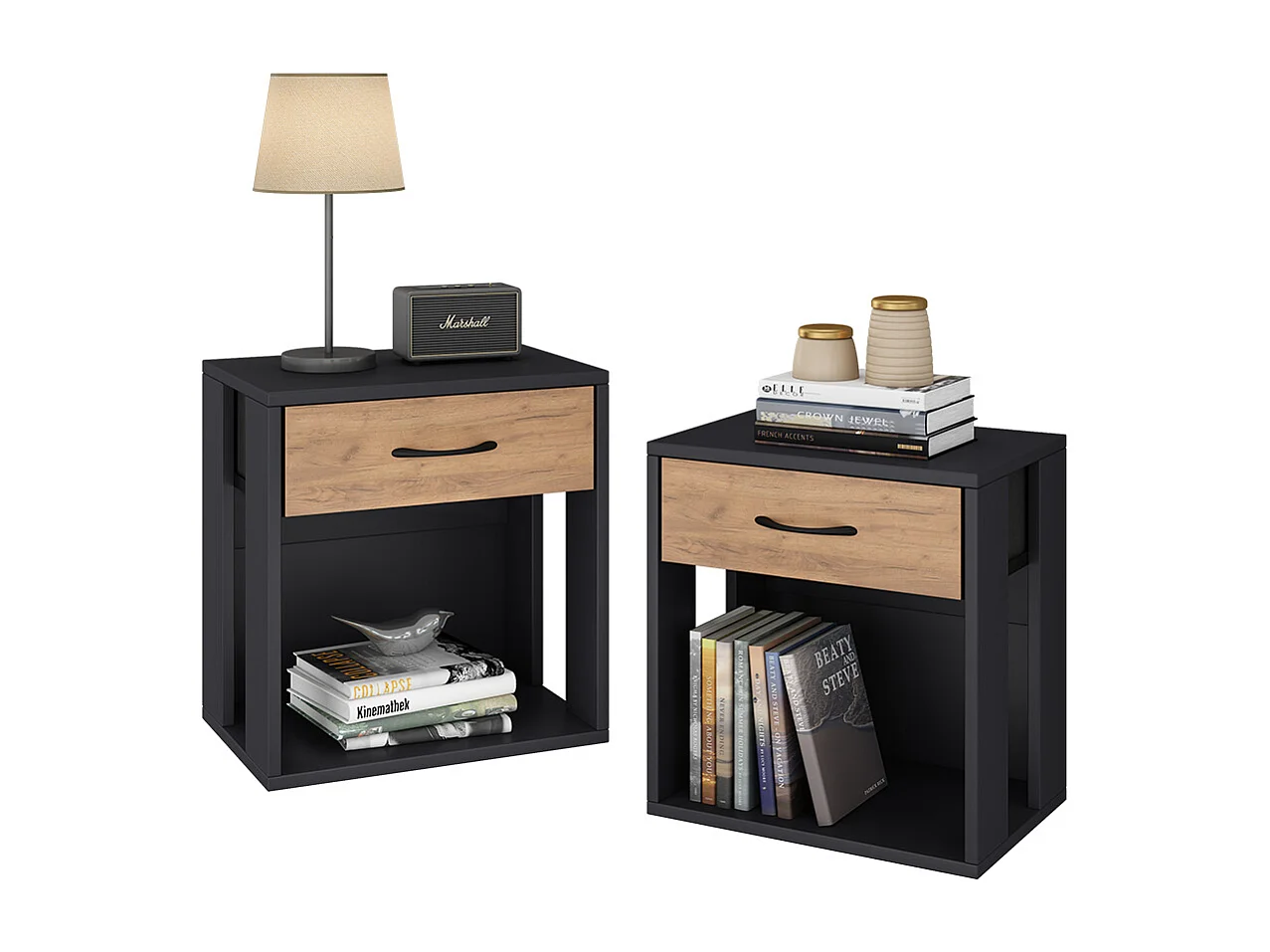 Table de nuit anthracite/chêne doré 39x28x41 virela