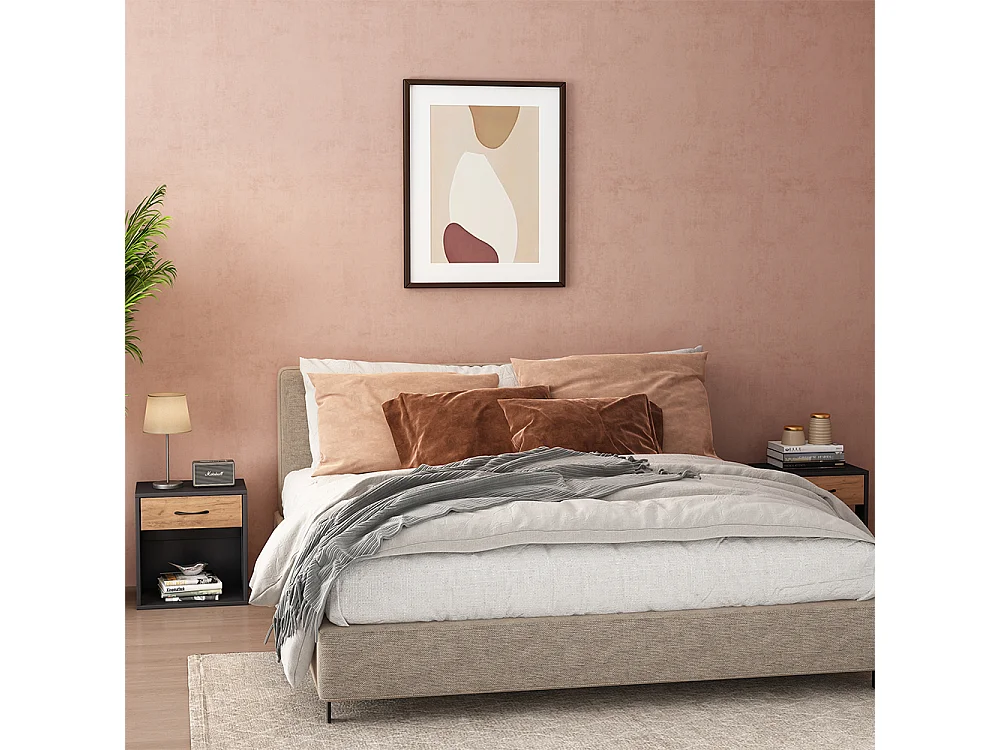 Table de nuit anthracite/chêne doré 39x28x41 virela